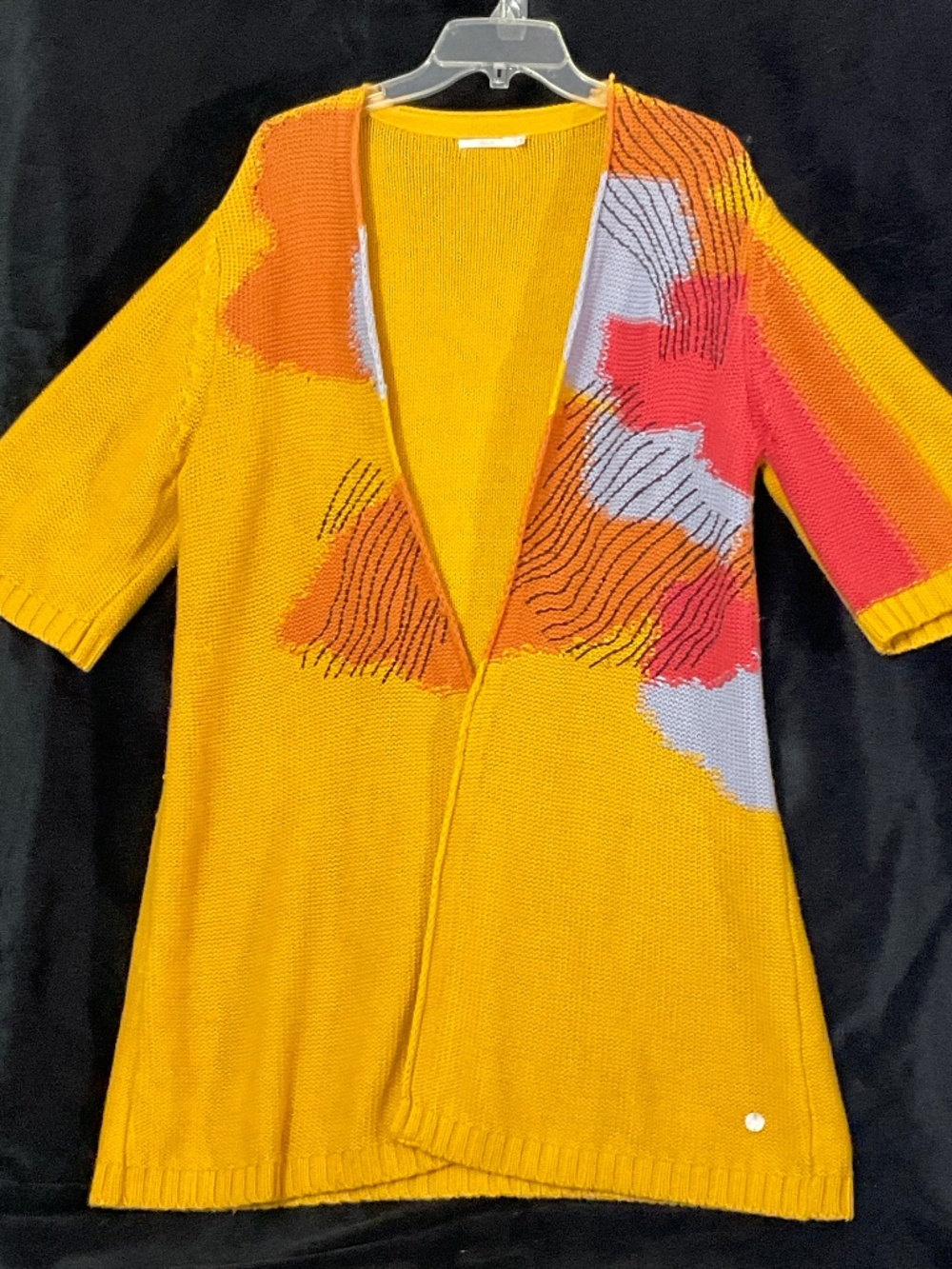 Oilily Vintage Mustard Colorblock Duster Cardigan 100% Cotton, Size M